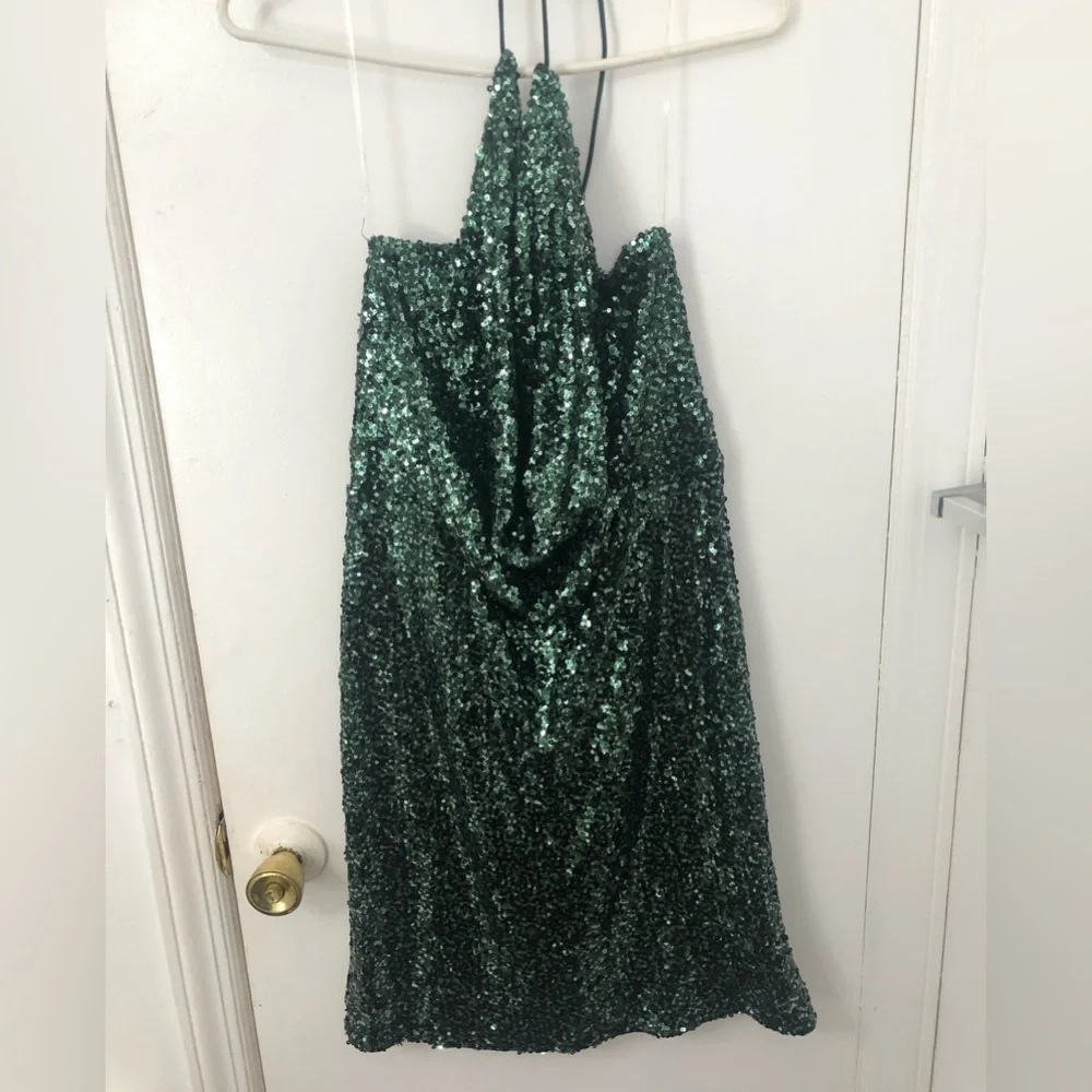 Fashion Nova Emerald Sequin Cowl Neck Mini Dress-NWT